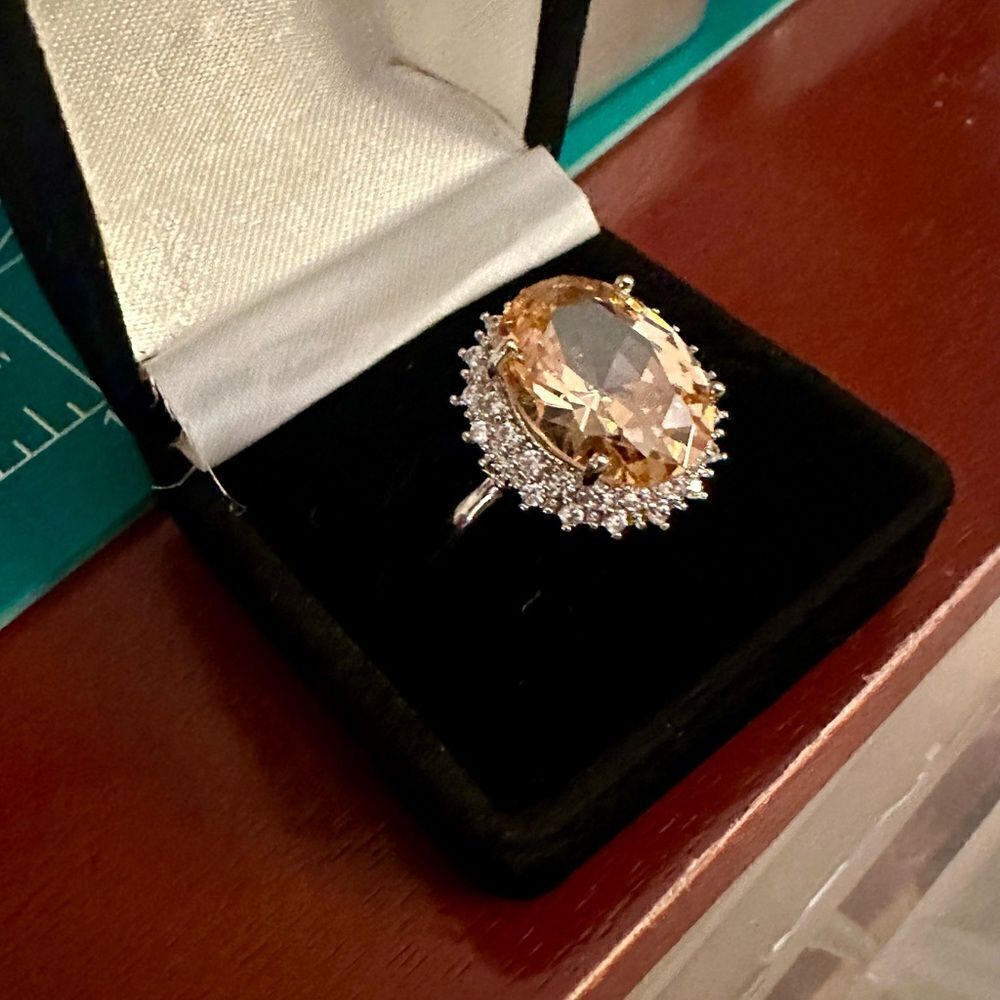 💗💗NEW💗💗WOW!BEAUTY 11CT ROUND MORGANITE RING W CZ DIAMONDS CIRCLING OUTSIDE - Picture 6 of 11